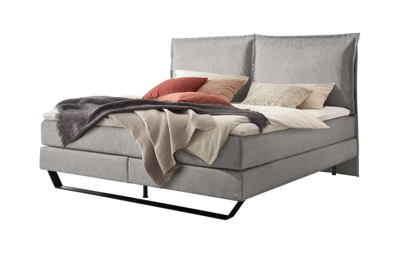 Hasena Boxspringbett Celina in Light Grey mit Metallkufe und Kissenkopfteil