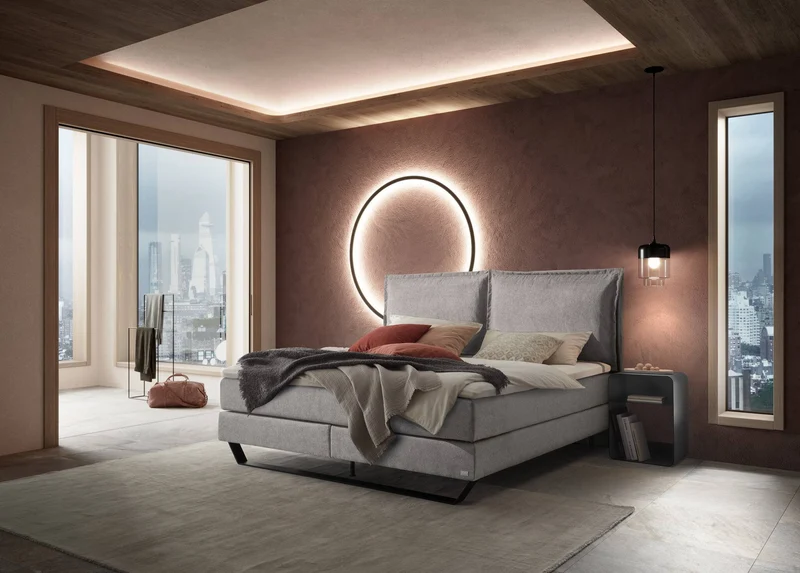 Hasena Boxspringbett Celina in Light Grey mit Metallkufe und Kissenkopfteil