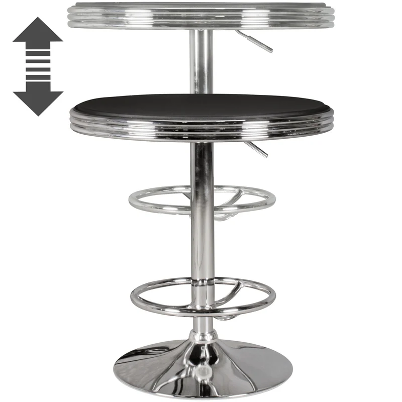 Bartisch American Diner rund Ø60cm Kunstleder Retro Schwarz/Silber