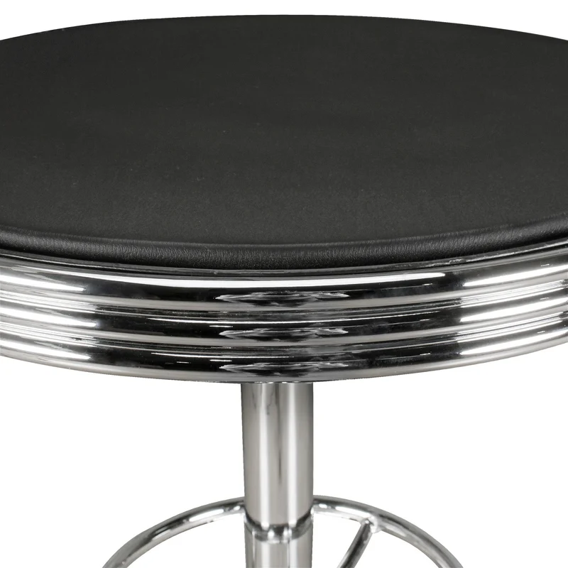 Bartisch American Diner rund Ø60cm Kunstleder Retro Schwarz/Silber