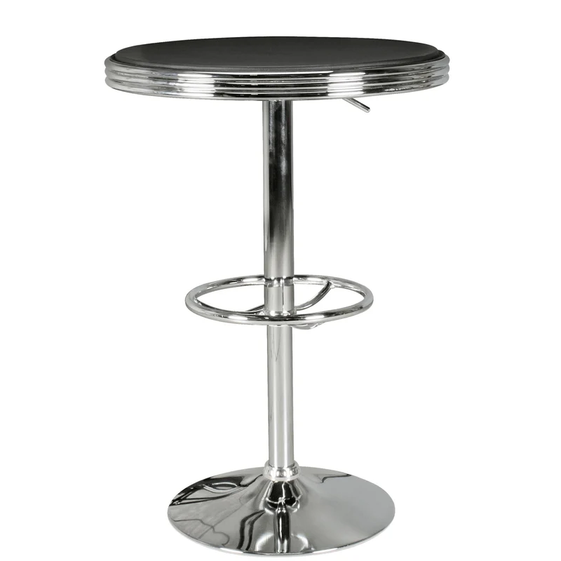 Bartisch American Diner rund Ø60cm Kunstleder Retro Schwarz/Silber