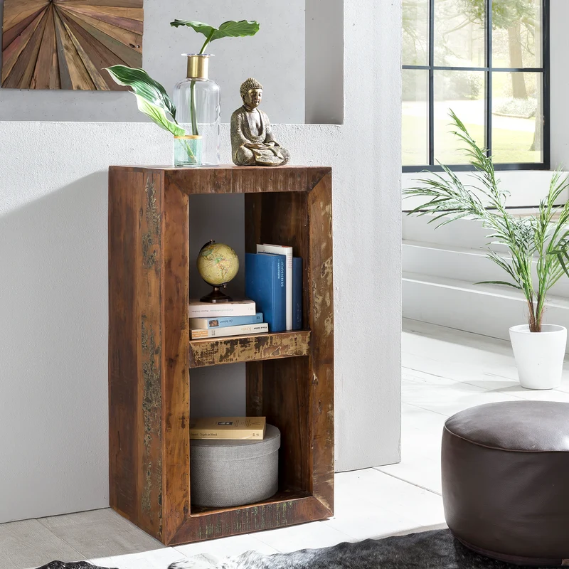 Bücherregal Kalkutta Massivholz 2 Ebenen Shabby-Chic 45x35x90cm