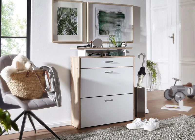 Schuhkipper Sonoma Eiche 80x95x24cm Modern mit Schublade Flurschrank