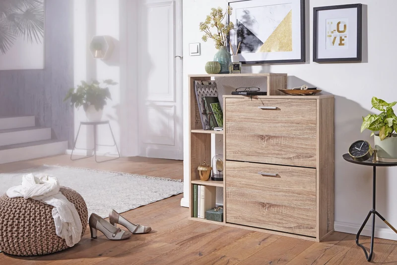 Schuhkipper MASSA 2 Fächer Sonoma Eiche Holz 12 Paar 85x24x93cm