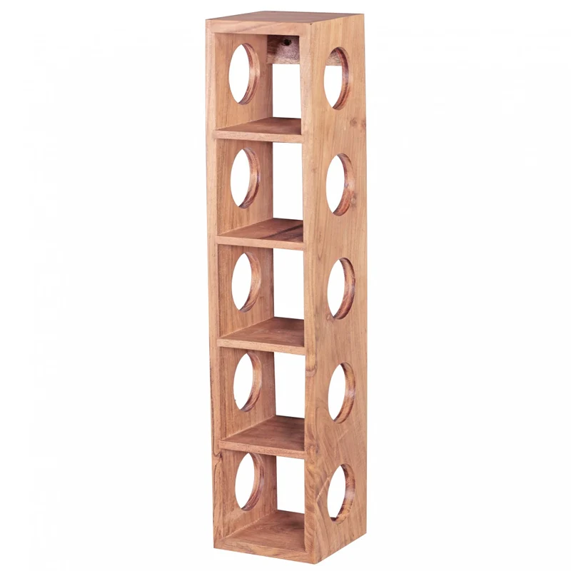 Weinregal MUMBAI Akazie Massivholz Wandmontage 5 Flaschen 70cm Ablage