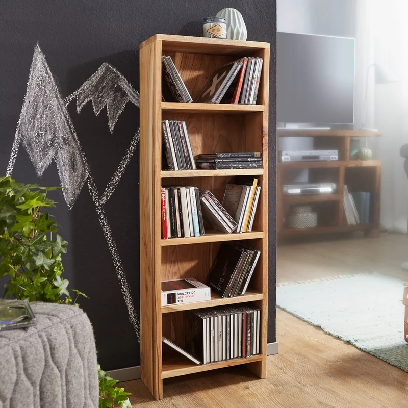 Regal MUMBAI 90cm Akazie Massivholz 5 Fächer Landhausstil natur