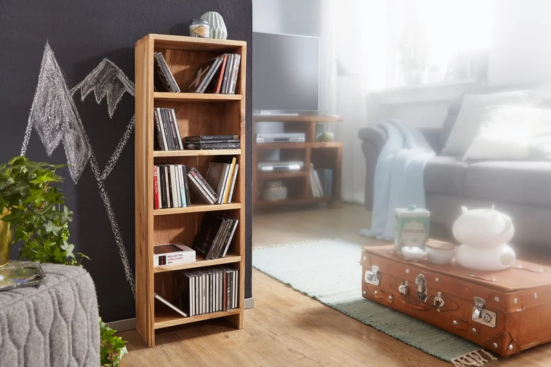 Regal MUMBAI 90cm Akazie Massivholz 5 Fächer Landhausstil natur