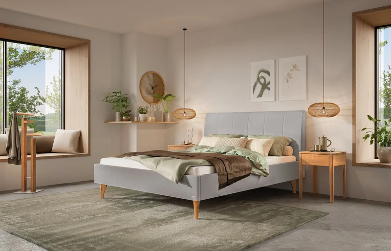 Hasena Elisa Polsterbett Wildeiche natur mit Stoffbezug Light Grey