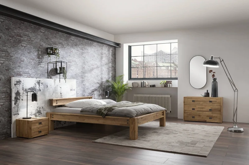 Hasena Massivholzbett San Sebastian Eiche uniq clear, Industrial-Style