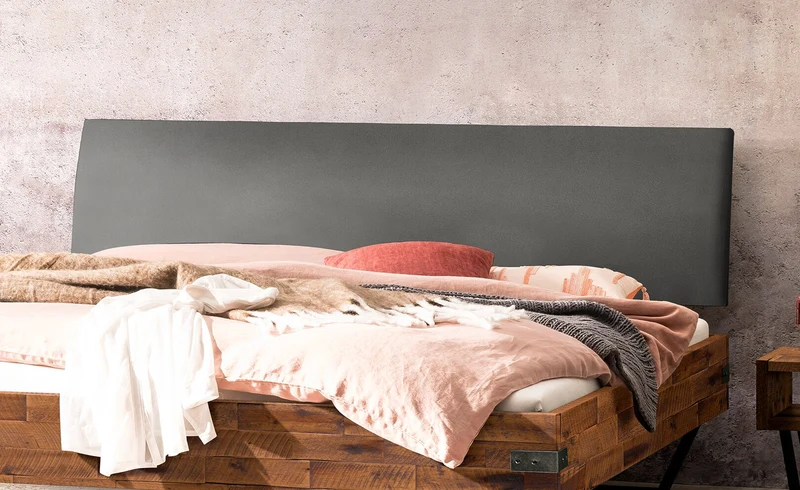 Hasena Massivholzbett Lecona Akazie Vintage Grey mit schwarzen Kufen
