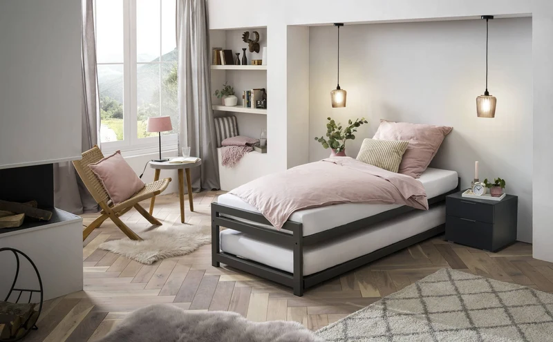 Hasena Gästebett Monument Anthrazit ausklappbar auf 180 cm