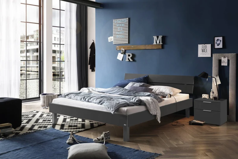 Hasena Bett Rocco Anthrazit mit Alu-Füßen - Industrial-Movie
