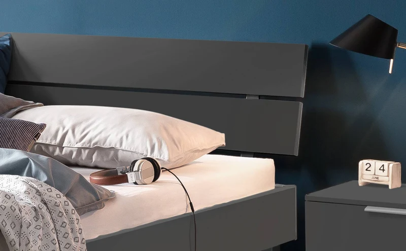 Hasena Bett Rocco Anthrazit mit Alu-Füßen - Industrial-Movie