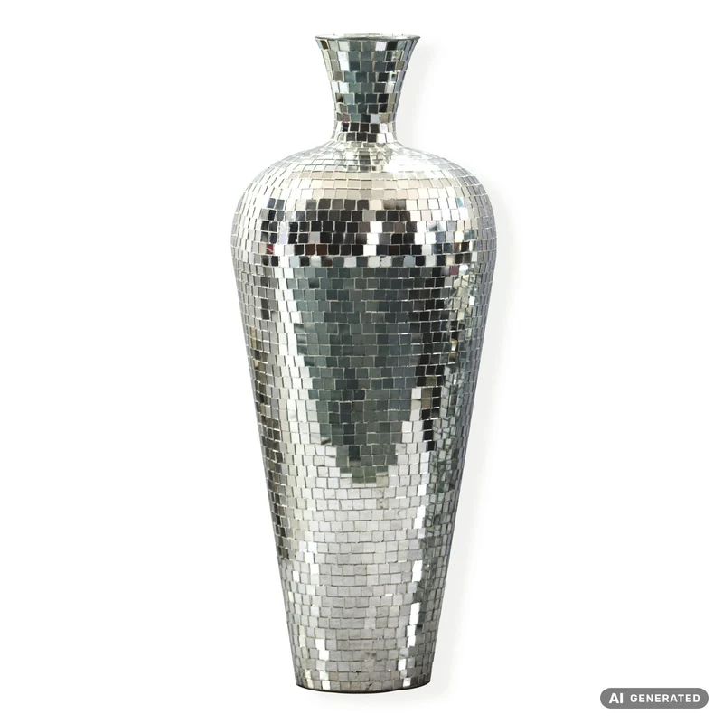 Bodenvase Mosaik Silber 50 cm – XL Standvase im Disco-Kugel-Design