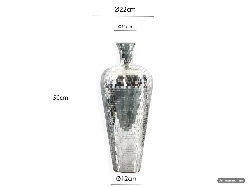 Bodenvase Mosaik Silber 50 cm – XL Standvase im Disco-Kugel-Design