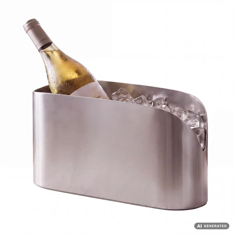 Flaschenkühler Silber 47 cm, ovaler Wein- & Sektkühler Stahl Handmade