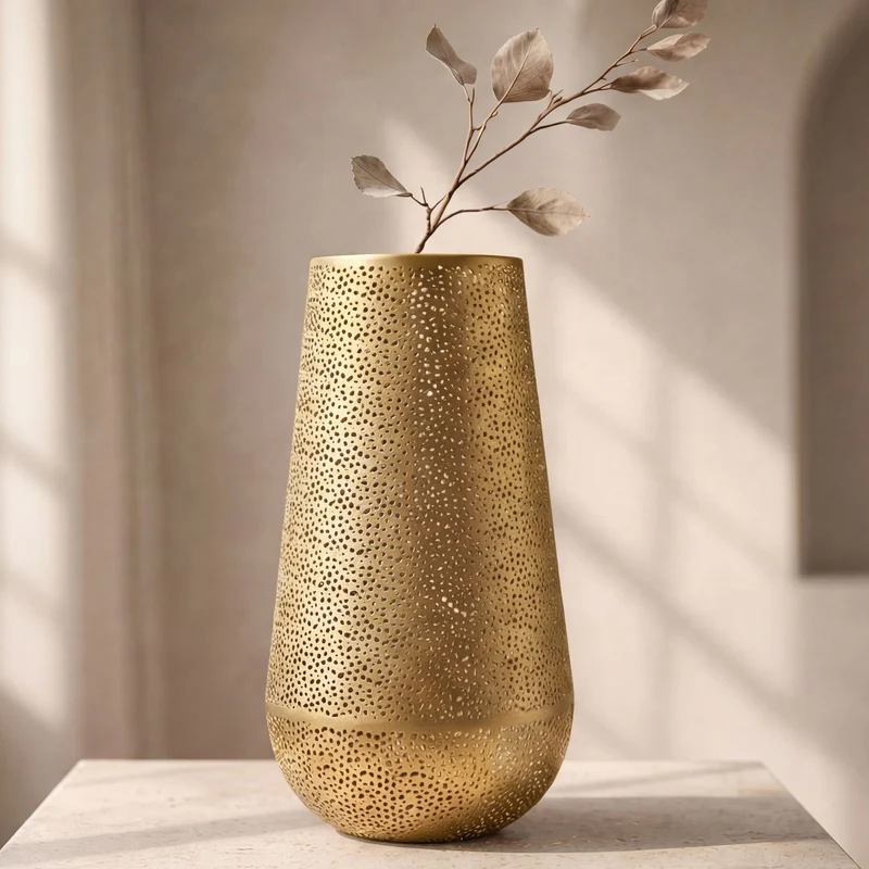 Bodenvase Gold 47 cm aus massivem Eisen für Trockenblumen und Wohndeko