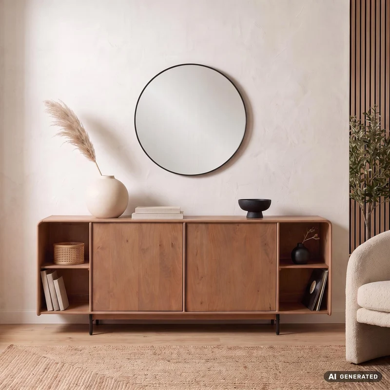 Sideboard Mango 180cm Massivholz mit Push-to-Open, Wohnzimmer-Anrichte