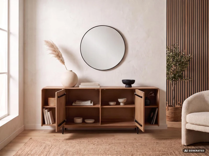Sideboard Mango 180cm Massivholz mit Push-to-Open, Wohnzimmer-Anrichte