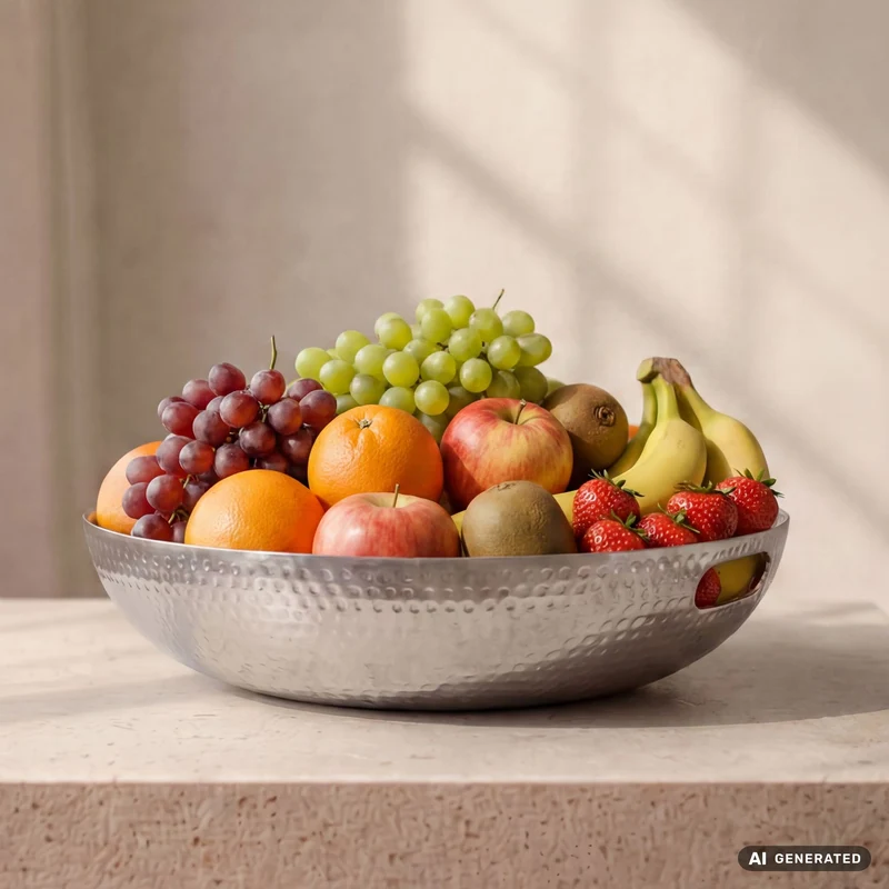 Deko-Obstschale Rund Silber 38 cm Aluminium im Hammerschlag-Look