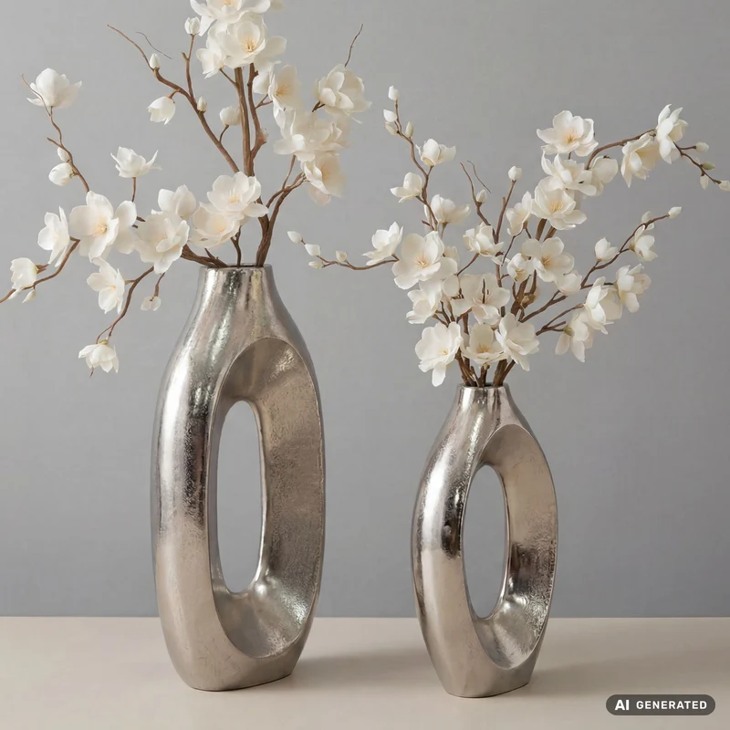 Dekovase 2er Set Metall Silber im Ring-Design – Standvase Wohnling