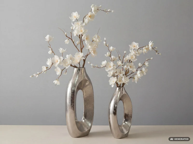 Dekovase 2er Set Metall Silber im Ring-Design – Standvase Wohnling