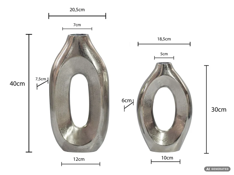 Dekovase 2er Set Metall Silber im Ring-Design – Standvase Wohnling