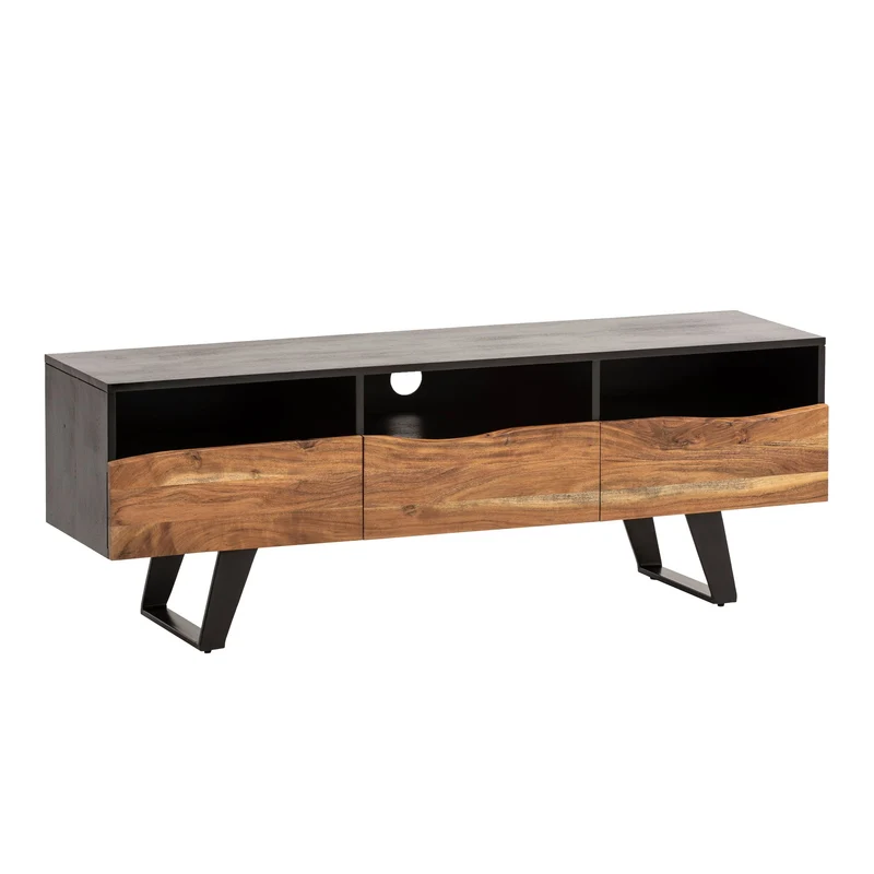 Lowboard Akazie Massiv 140x50x40cm Baumkante TV-Schrank Schwarz Modern