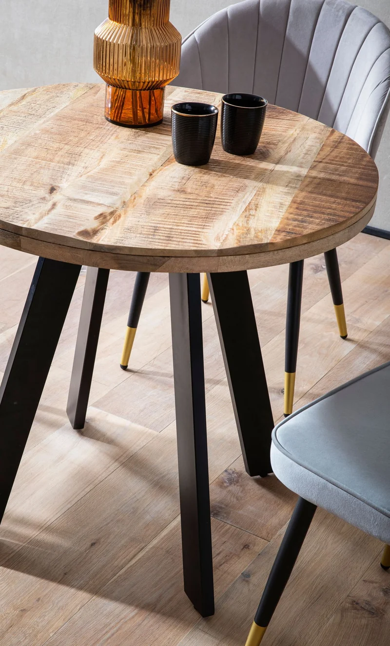 Esszimmertisch Mango Massivholz 80x80x75cm Metallbeine Rund Modern