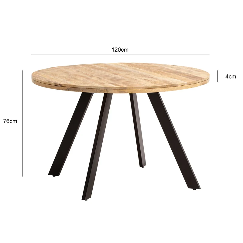 Esstisch Mango Massivholz 120x120cm Rund Metallbeine Modern