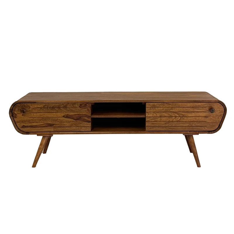 Lowboard Sheesham Massivholz 160cm 2 Schubladen Retro Skandi Design