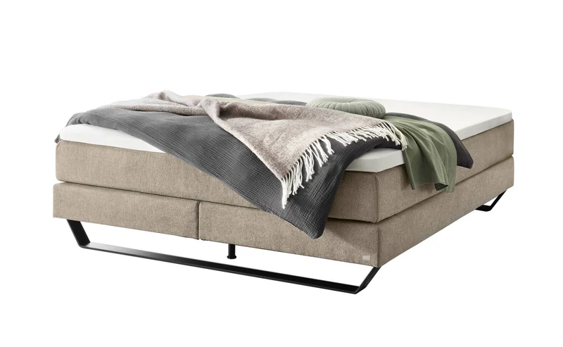 Hasena Julieta Boxspringbett ohne Kopfteil mit Metallkufe Schwarz, Bezug Sand
