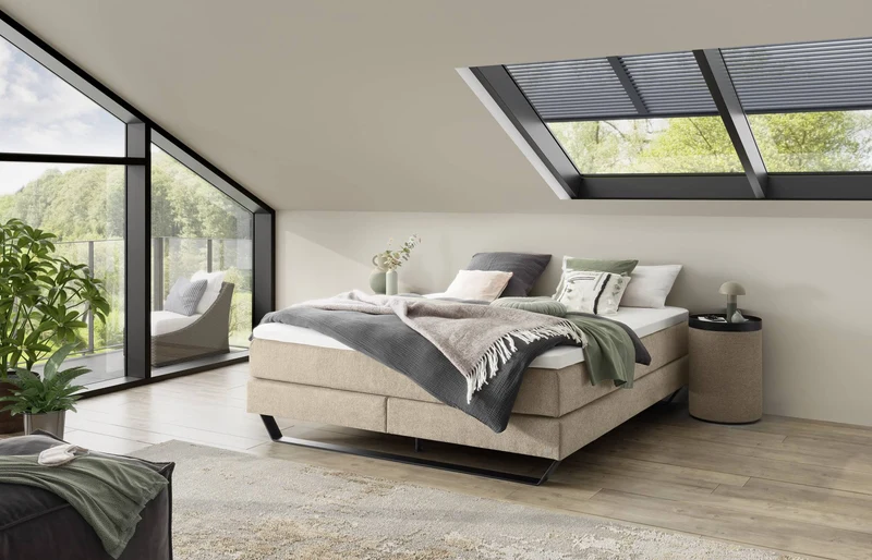 Hasena Julieta Boxspringbett ohne Kopfteil mit Metallkufe Schwarz, Bezug Sand