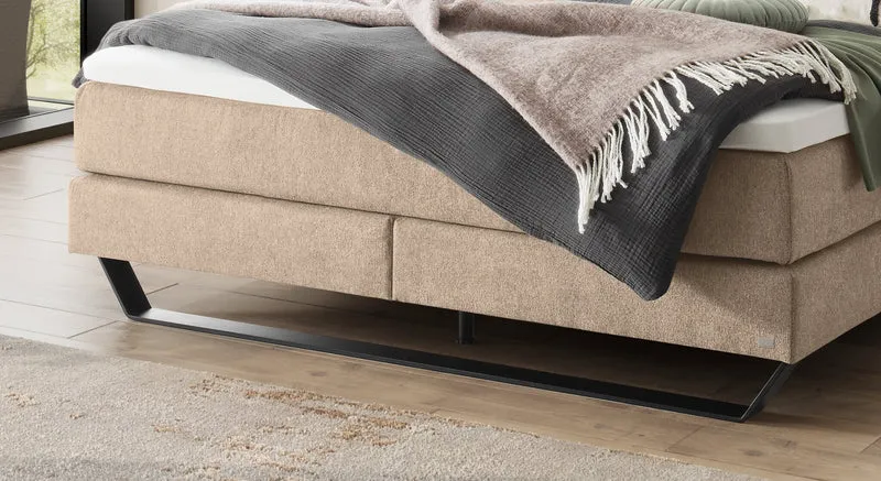 Hasena Julieta Boxspringbett ohne Kopfteil mit Metallkufe Schwarz, Bezug Sand