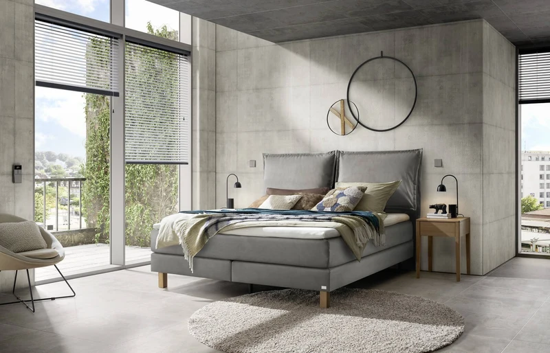 Hasena Boxspringbett Bonita in Eiche bright mit Bezug Monet steel