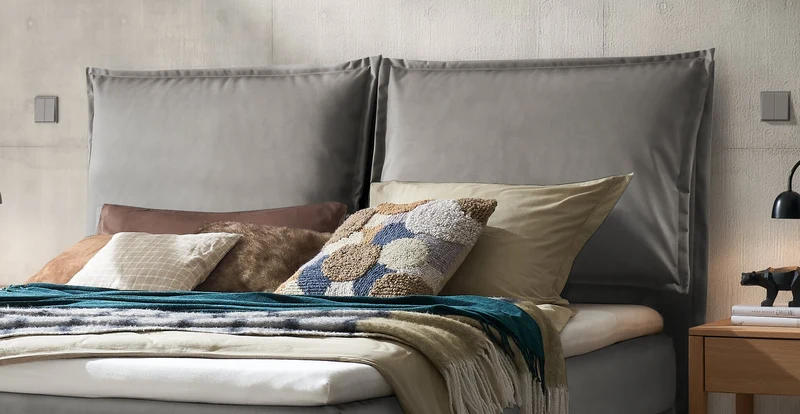 Hasena Boxspringbett Bonita in Eiche bright mit Bezug Monet steel