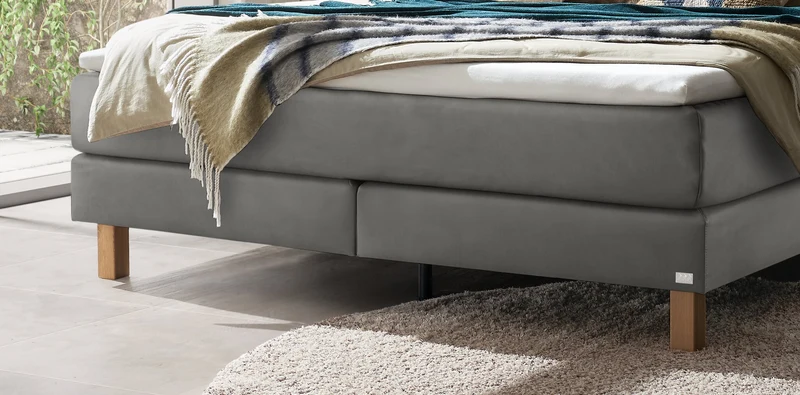 Hasena Boxspringbett Bonita in Eiche bright mit Bezug Monet steel