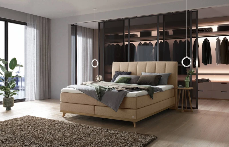 Hasena Boxspringbett Stefania, Eiche bright mit Steppkopfteil in Pace Sand