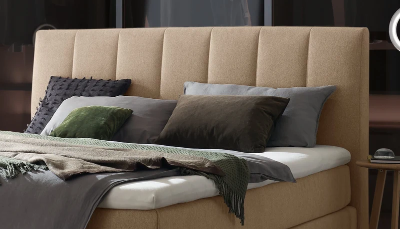 Hasena Boxspringbett Stefania, Eiche bright mit Steppkopfteil in Pace Sand