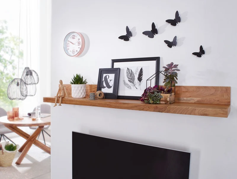 Wandregal MUMBAI Akazie Massivholz 80cm Landhausstil Naturprodukt