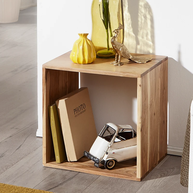 Regal Mumbai Massivholz Akazie 43,5cm Cube Landhaus-Stil Naturprodukt