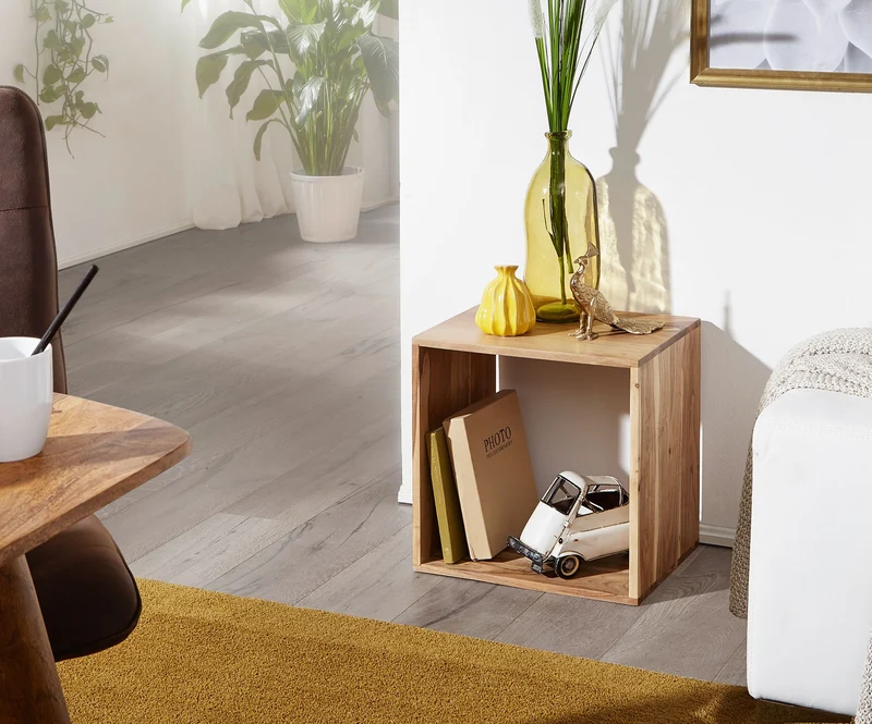Regal Mumbai Massivholz Akazie 43,5cm Cube Landhaus-Stil Naturprodukt