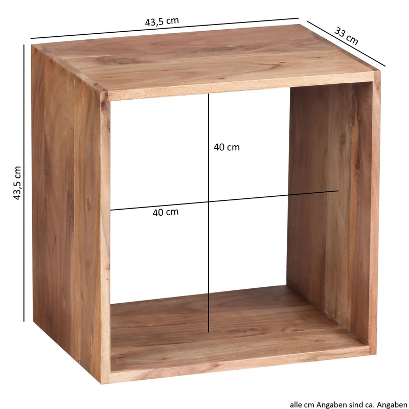 Regal Mumbai Massivholz Akazie 43,5cm Cube Landhaus-Stil Naturprodukt