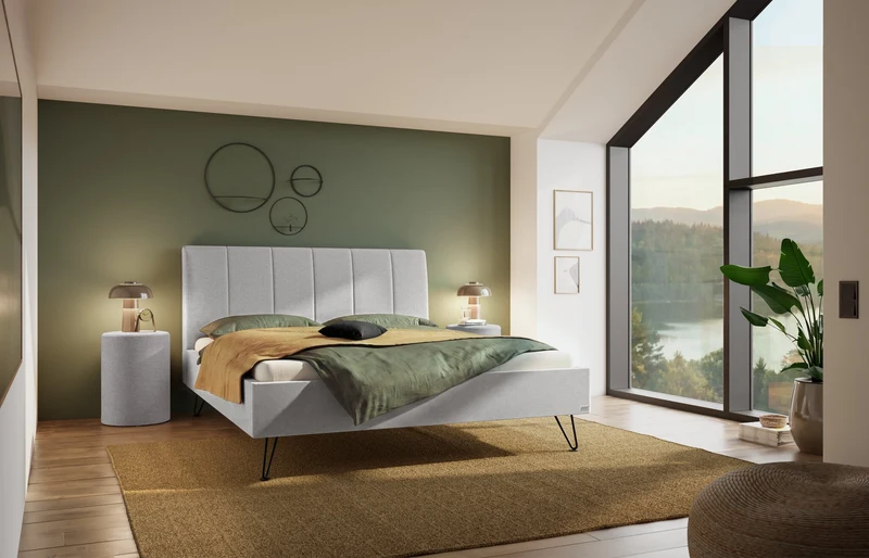 Hasena Polsterbett Noelia Pace Light Grey mit schwarzem Metallgestell