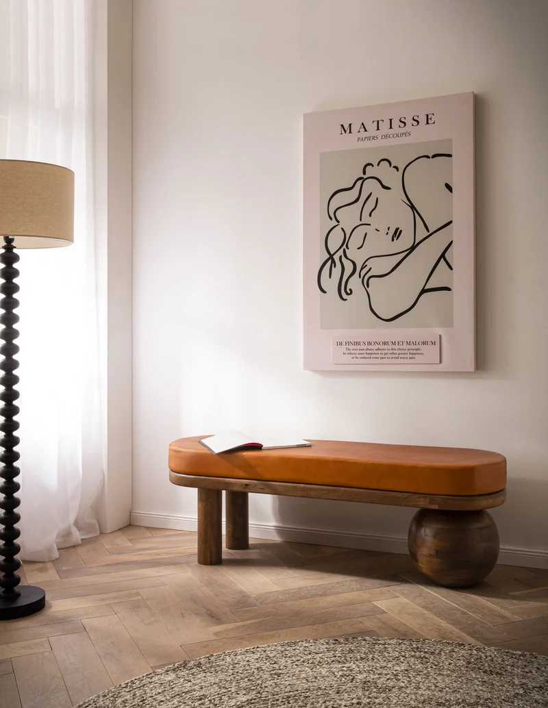 Sitzbank Ziegenleder Mango Massivholz 140x47x40cm Braun Modern