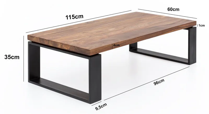 Couchtisch WL5.650 Sheesham 115x35x60cm Massivholz Metallgestell Braun