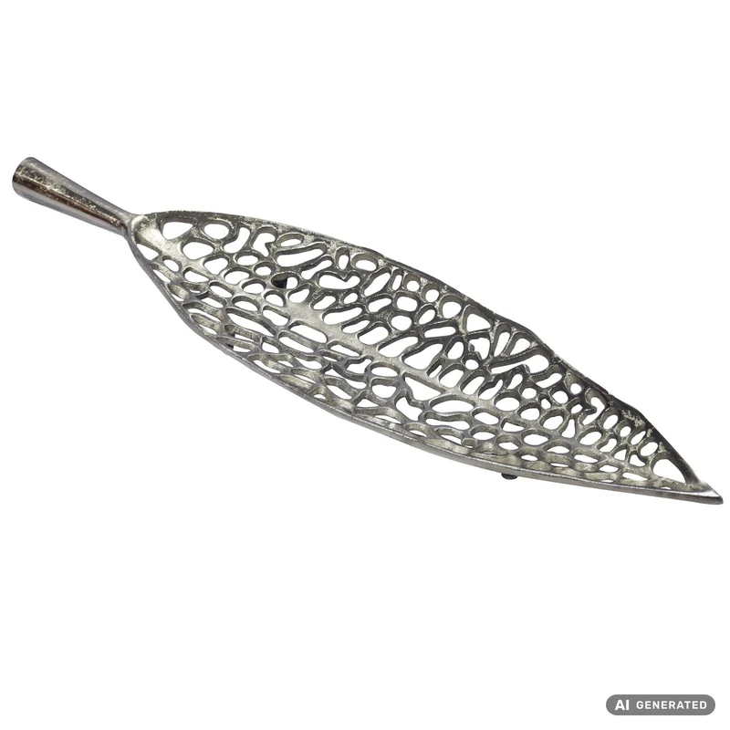Dekoschale Blatt Wohnling Silber 63 cm Aluminium für Flur & Wohnzimmer