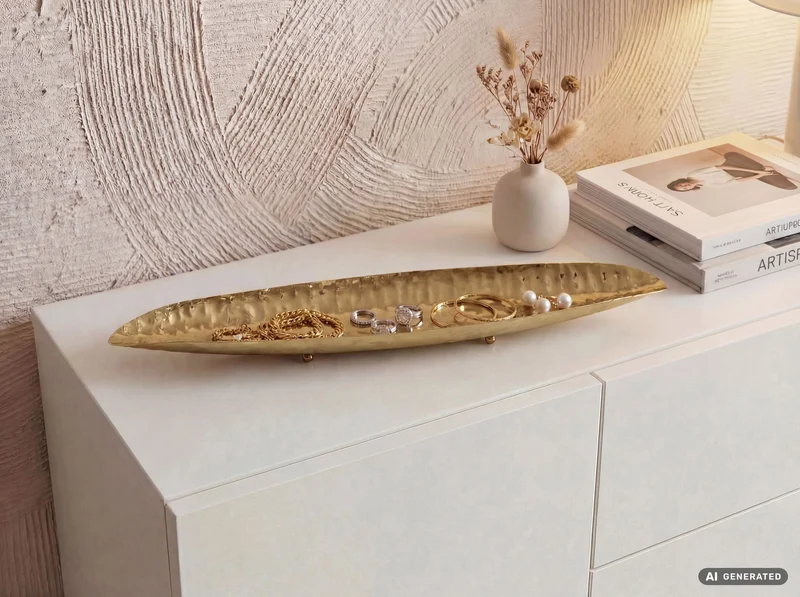 Dekoschale Gold Oval 65,5 cm mit Standbeinen für Wohnzimmer & Flur