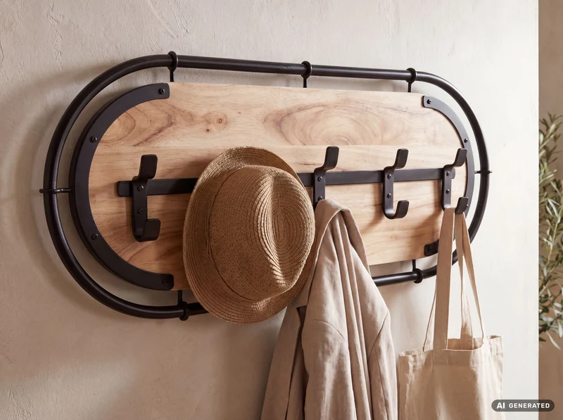 Wandgarderobe Akazie Massivholz 80 cm mit 5 Doppelhaken von Wohnling
