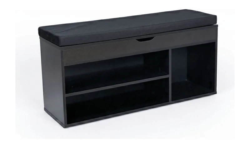 Schuhbank mit Sitzfläche für den Flur, 104x51x32 cm, Stoffsitz Schwarz